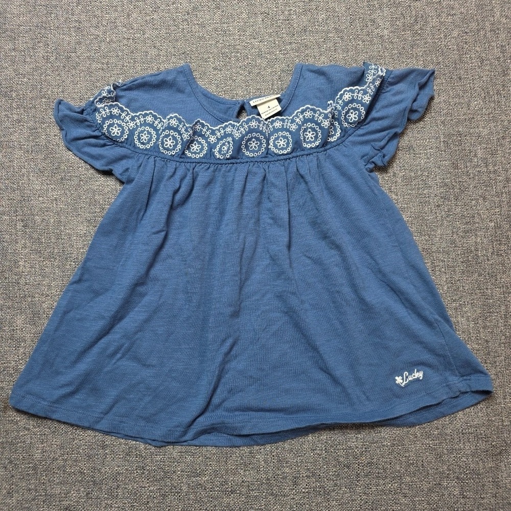 Lucky Brand Girls Shirt 1/4 Sleeve Size 4 Blue Top